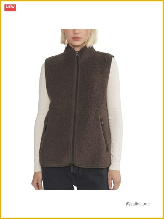 Jackets & Blazers - Womens Sherpa Fleece Vest Sleeveless Zip Up Jacket with Pockets Lightweight Warm